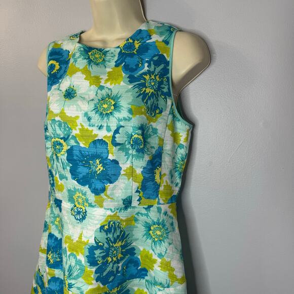 Sail to Sable Flower Basketweave Flit & Flare Mini Dress Linen Blend Blue Sz 6 - Picture 7 of 16